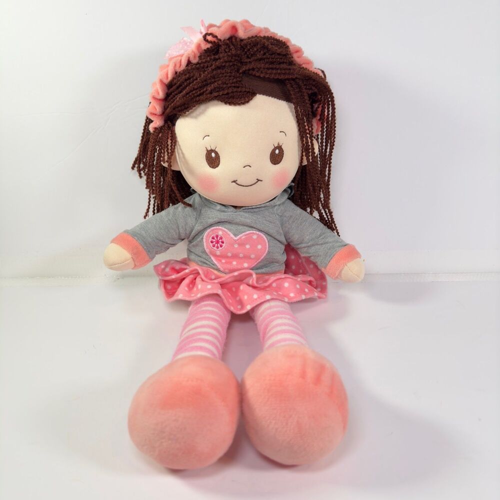 Vintage Linzy Plush Jane 16" Rag Doll Stuffed Toy Brown Hair w/ Outfit Cute